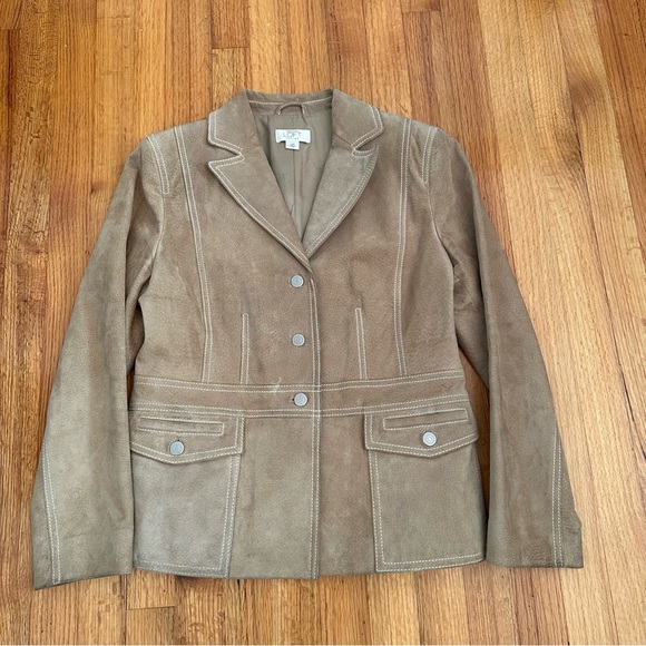 Ann Taylor By Loft Women’s 100% Leather Jacket Tan With Pockets, Lined Size 12P - Picture 1 of 14